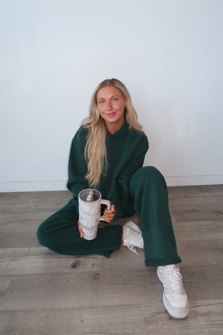 Long Dark Green Staple Wide Leg Sweatpants