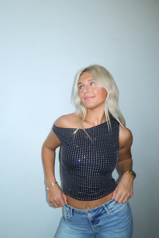 Black Rhinestone Tank Top