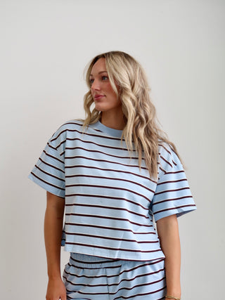 Blue/Brown Striped Short Sleeve Top