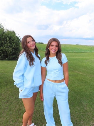 Pale Blue Staple Mid Rise Shorts