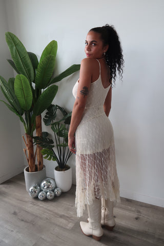 Lace Asymmetrical Midi Dress