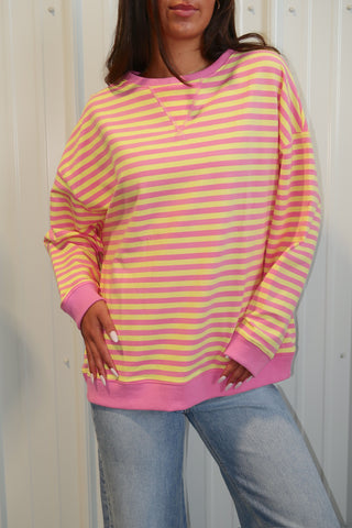 Oversized Pink Lemonade Striped Crewneck