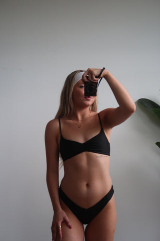 Kulani Kinis Gathered Mini Crop Bikini Top - Twilight Black