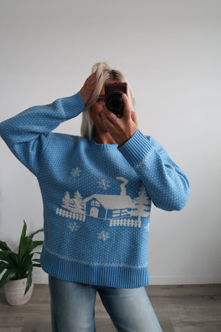 Blue Snowflake Graphic Sweater