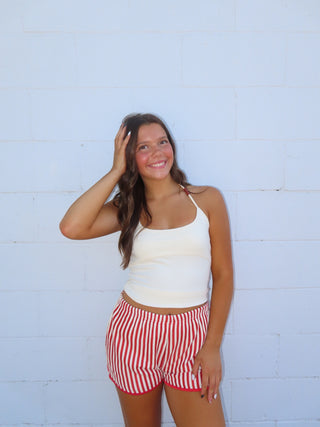 Red/Cream Striped Shorts