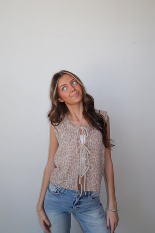 Leopard Tie Front Sweater Vest