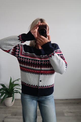 Navy & Red Cardigan Sweater