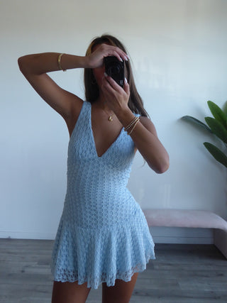 Baby Blue V-Neck Ruffle Dress