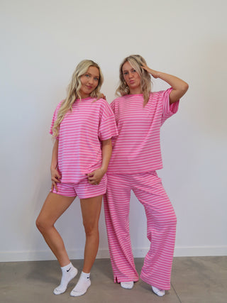 Striped Flare Lounge Pants - Hot Pink