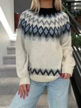 Load image into Gallery viewer, Oversized Cream With Blue Detail Sweater
