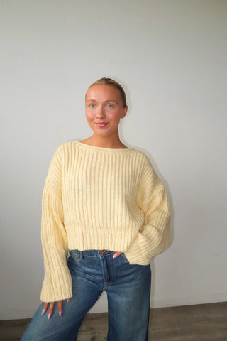 Light Yellow Boat Neck Chunky Knit Sweater