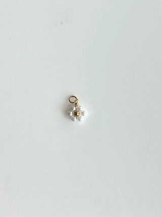 White & Gold Beaded Flower Charm