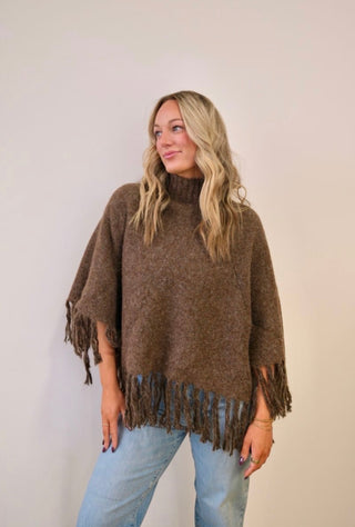 Brown Fringe Poncho