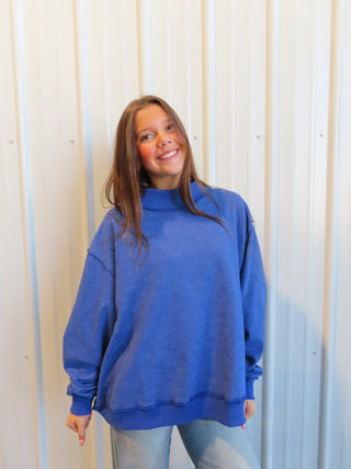Royal Blue Vintage Wash Print Oversized Sweatshirt