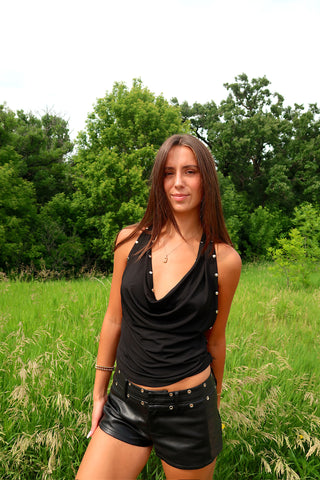 Black Halter Top w/ Silver Detail