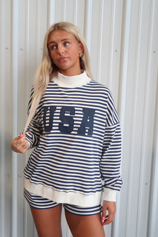 USA Navy Striped Sweat Shorts