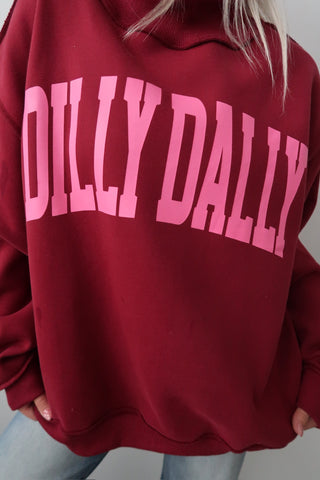 Maroon & Pink "Dilly Dally" Mock Neck