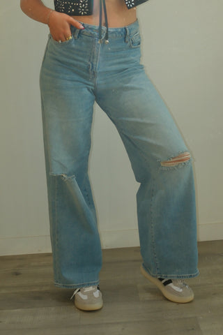 Hidden Nori Light Wash Jeans With Knee Distruction