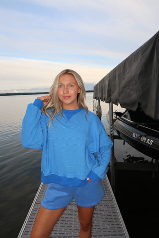Blue Striped Drop Shoulder Sweatshirt