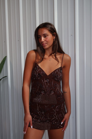 Brown Beaded Skort