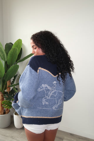 Blue “Rodeo” Horse Detail Zip-Up