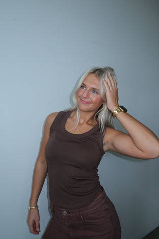 Chocolate U Neck Jersey Tank Top