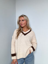 Load image into Gallery viewer, Cream &amp; Brown V-Neck Sweater
