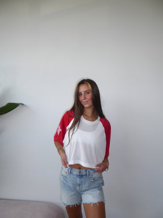 Cropped Jersey With Red Sleeves