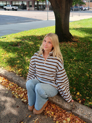Striped Sherpa Pullover Quarter-Zip