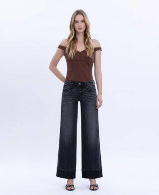 Vervet Low Rise Cuffed Baggy Wide Leg Jeans