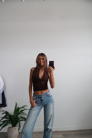 Brown Knit Halter Top