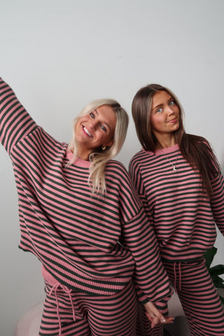 Pink & Green Stripe Crew Neck Sweater