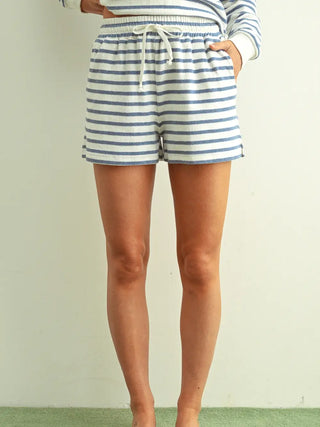 Blue/White Striped Print Relaxed Short