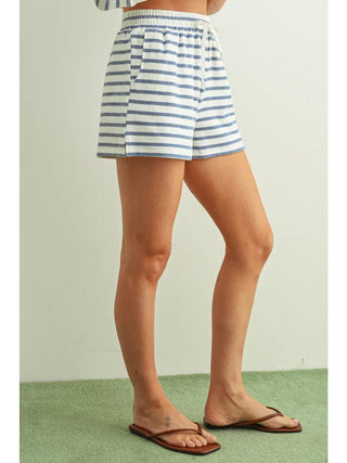 Blue/White Striped Print Relaxed Short