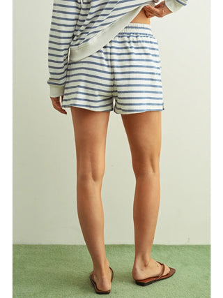 Blue/White Striped Print Relaxed Short