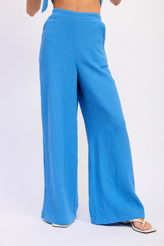 Ocean Blue Double Gauze High Waist Palazzo Pants