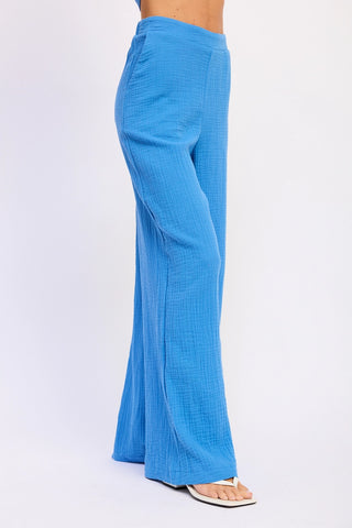 Ocean Blue Double Gauze High Waist Palazzo Pants