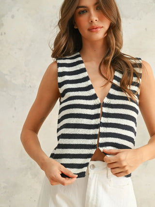 Navy/White Light Weight Striped Vest