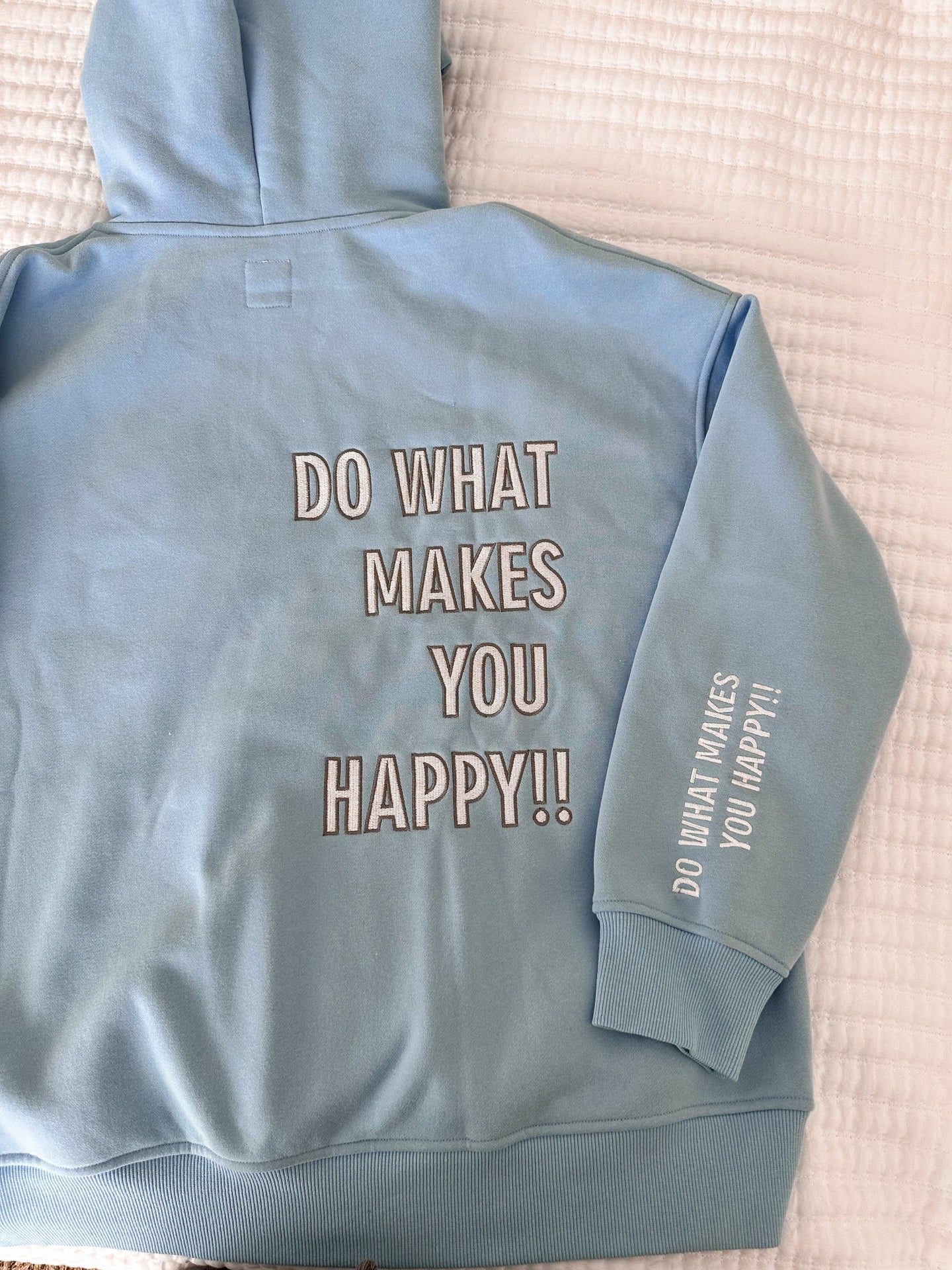“Do What Makes You Happy” Embroidered Hoodie Ocean Blue
