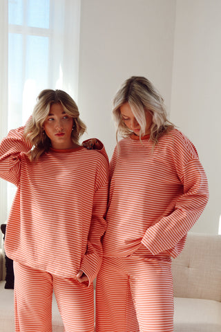 Coral Striped Lounge Pants