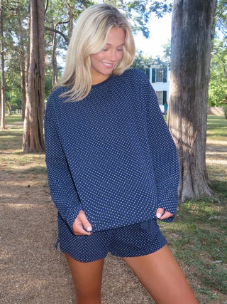 Navy Blue Polka Dot Long Sleeve