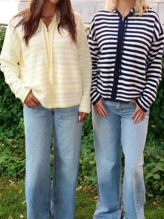 Lemon Striped Hooded Zip-Up Sweater