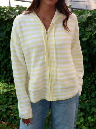 Lemon Striped Hooded Zip-Up Sweater