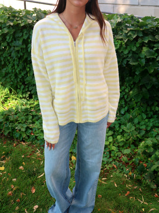 Lemon Striped Hooded Zip-Up Sweater