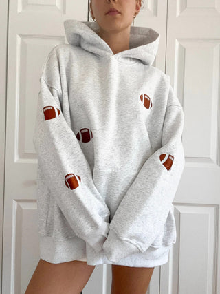 Pearl Grey Embroidered Football Game Day Hoodie