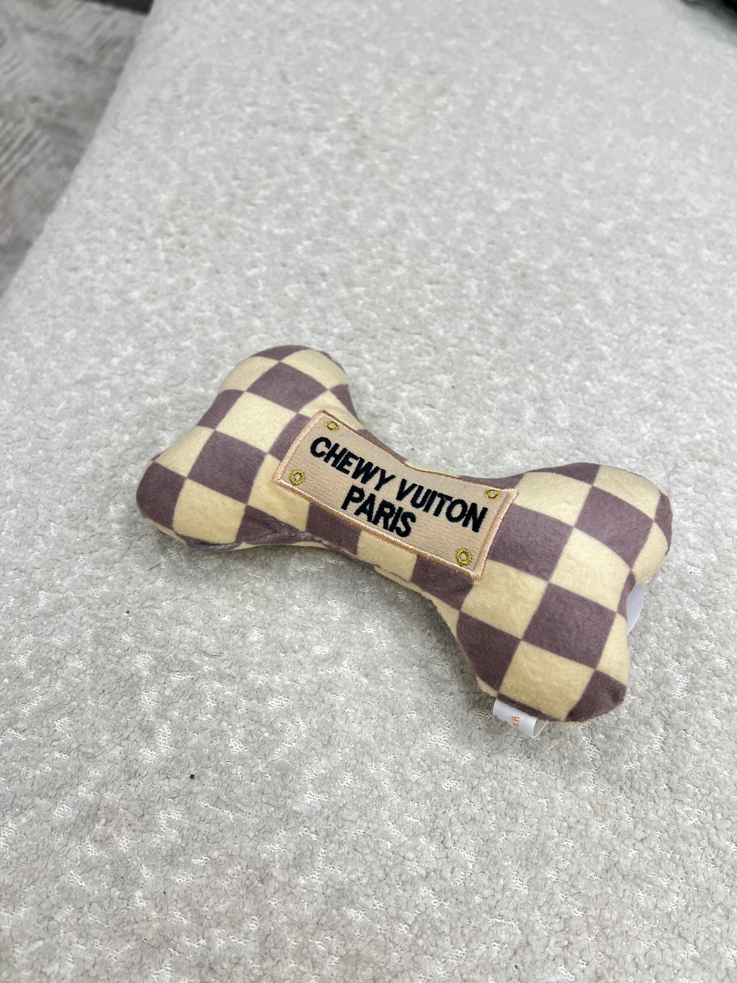 Checker Chewy Vuiton Bone Dog Toy