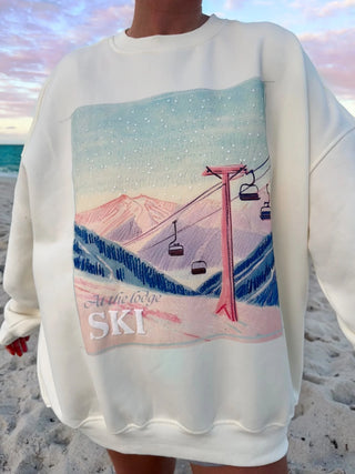 “At The Lodge Ski” Puff Print Crewneck