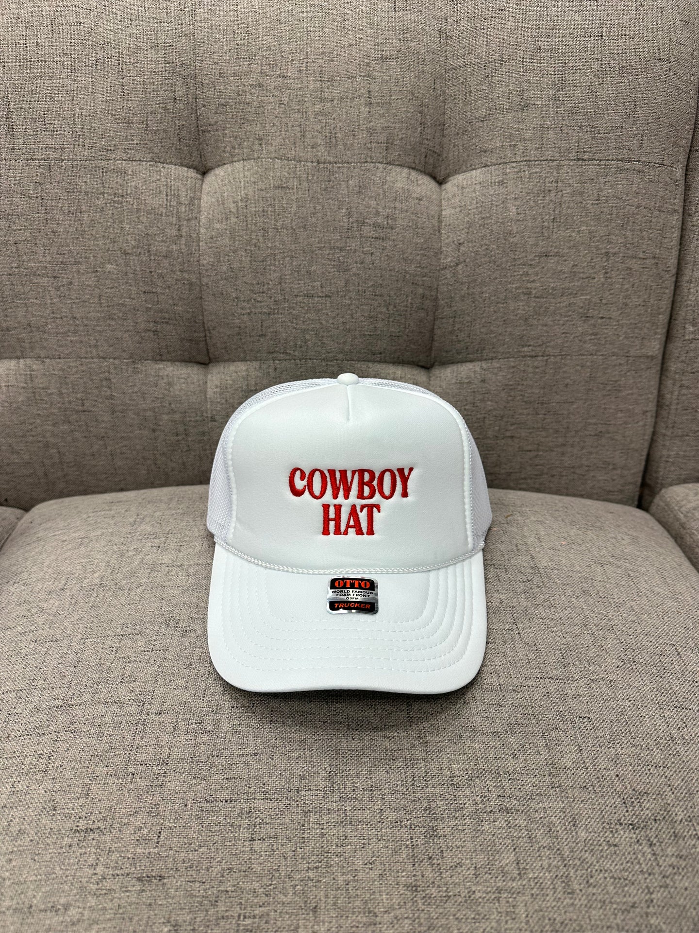 “Cowboy Hat” Red writing Trucker Hat