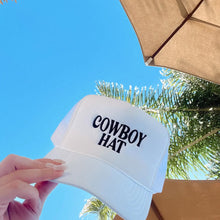 Load image into Gallery viewer, “Cowboy Hat” Black Writing Trucker Hat
