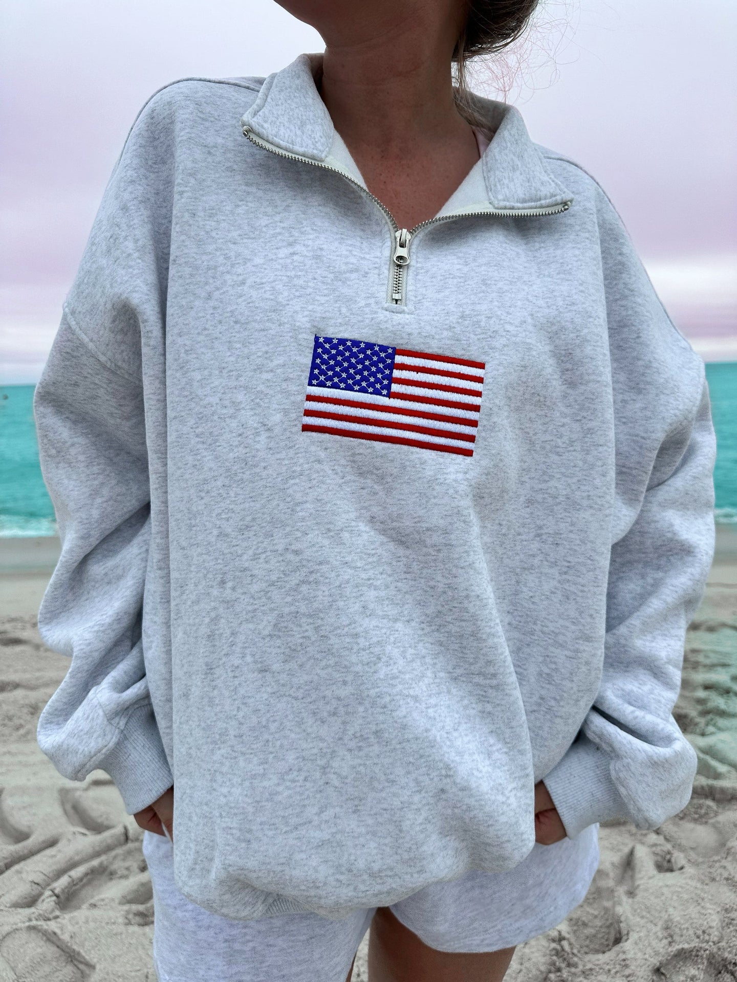 Vintage American Flag Quarter Zip Sweatshirt